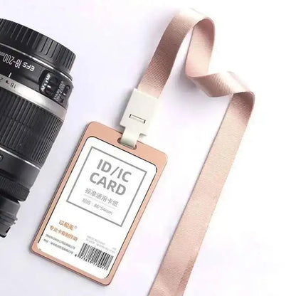 Office Supplies Luxury Metal Material Business Card Holder Credit Id Card Badge Holder With Exquisite Lanyard Custom