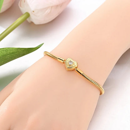 Original Bracelet 925 Sterling Silver Charm Bracelet 17-20CM Golden Heart Love Key Clover Bracelet Bangle Women Jewelry Gift