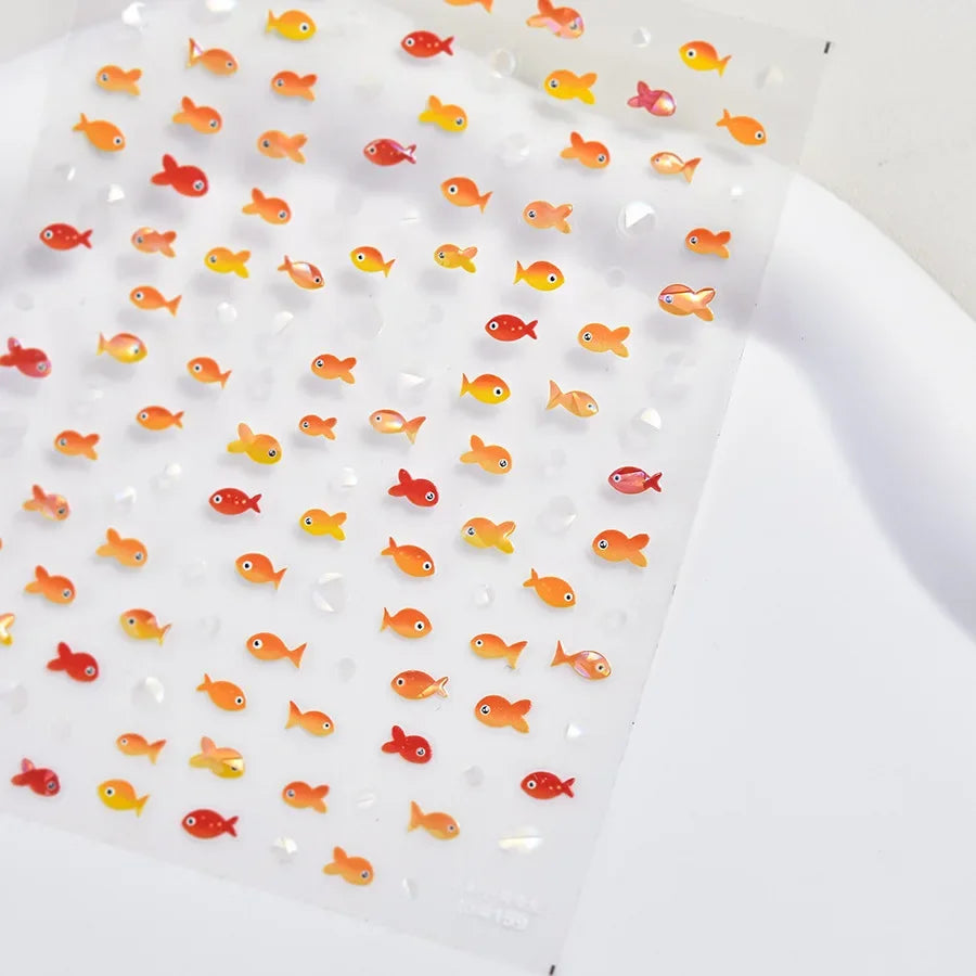 Colorful Bagful Jellyfish Bubbles Swimming Rings Rainbow Stars Ocean Starfish Self Adhesive 5D Nail Art Sticker Manicure Decal
