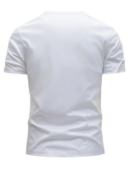 Summer men's 100% pure cotton casual fashionable loose retro compass mountain pattern printed round neck short sleeved T-shirt