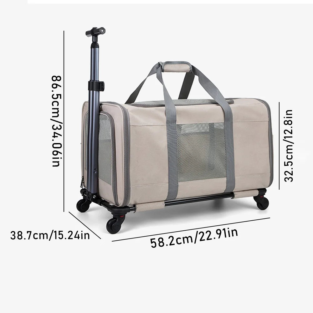 Storage Bags Pet Dogs Trolley Foldable Dogs Backpack Transport Box for Oxford Fabric Dogs Carts with 4 Wheels Transport Bag with Rollers and Safety Belt for Travel