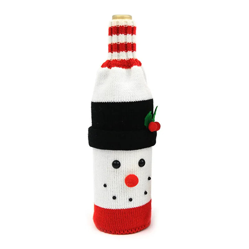 2024 Christmas Knitted Wool Red Wine Bottle Cover Ornament Table Dress Up Home Christmas Decor Hotel Restaurant Festivals Decor