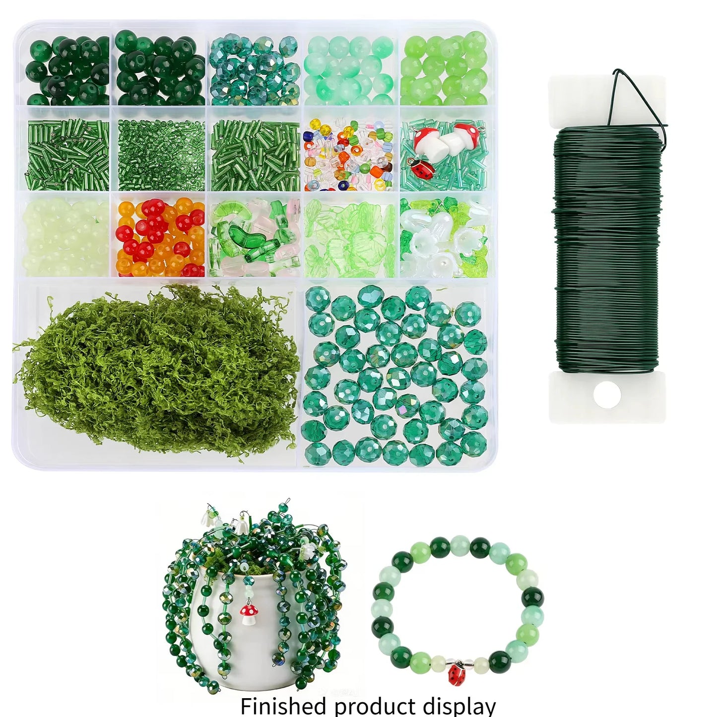 DIY Craft Succulent Plant Glass Bead Set for Handmade Jewelry Ornament Making Supplies with Leaves and Flower for Art Decoration