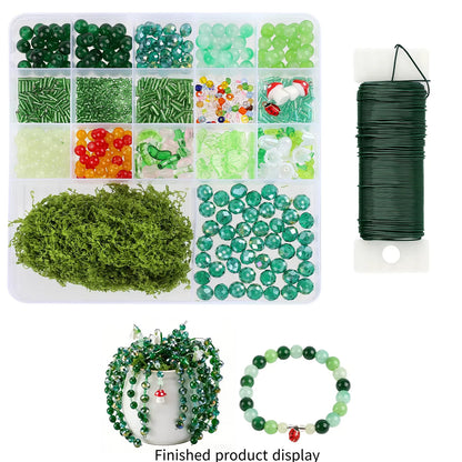 DIY Craft Succulent Plant Glass Bead Set for Handmade Jewelry Ornament Making Supplies with Leaves and Flower for Art Decoration