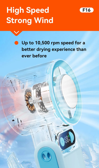 Portable Handheld Fan LED Digital Display With Refrigeration Board 90° Foldable  199Gear Strong Wind Speed 8000mAh F16