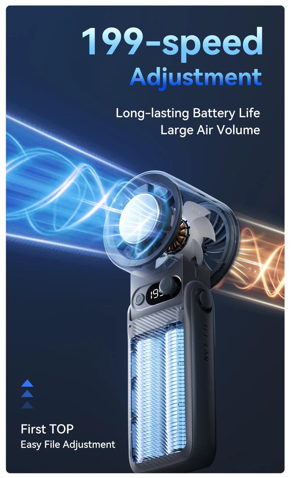 Portable Handheld Fan Strong Wind 199 Gear Wind Speed LED Digital Display Adjustable Outdoor 3-in-1 Handheld Fan 8000mAh F5PRO