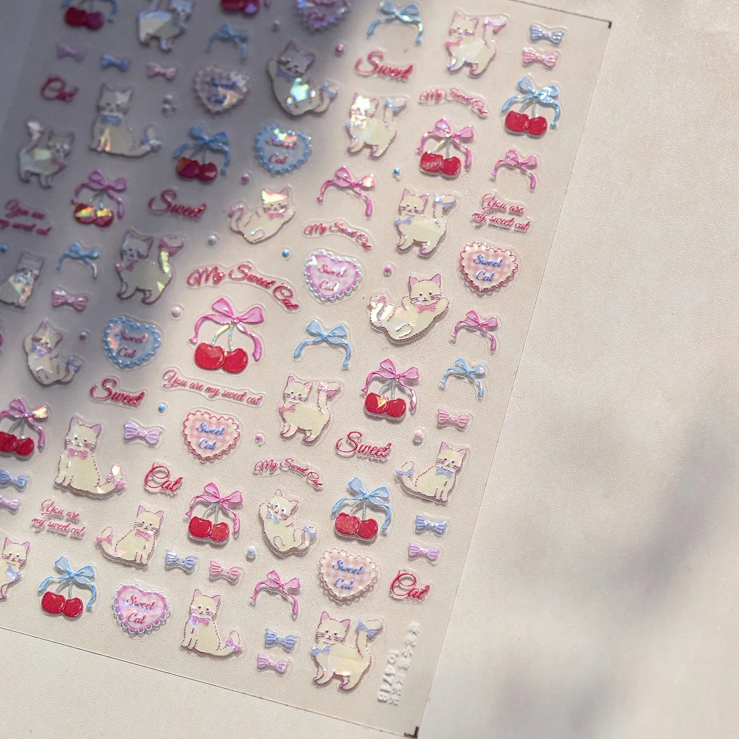 5D Cute Rabbit Love Heart Peach Blossom Flower Yellow Nail Art Stickers Bowknot DIY Self Adhesive Rhinestone Manicure Decals