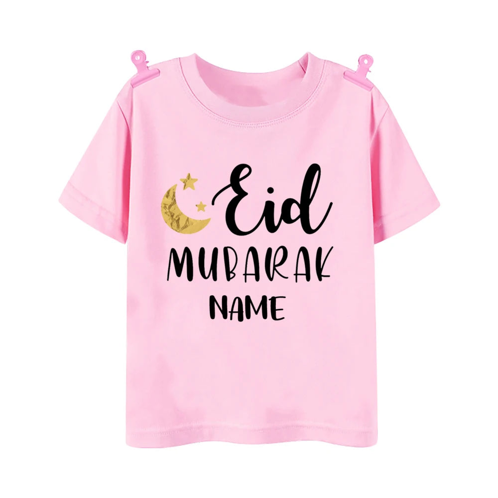 Personalized Eid Mubarak Printed Kids Shirts Custom Name Eid Ramadan Child T-shirt Tops Islamic Muslim Holiday Boys Girls Outfit
