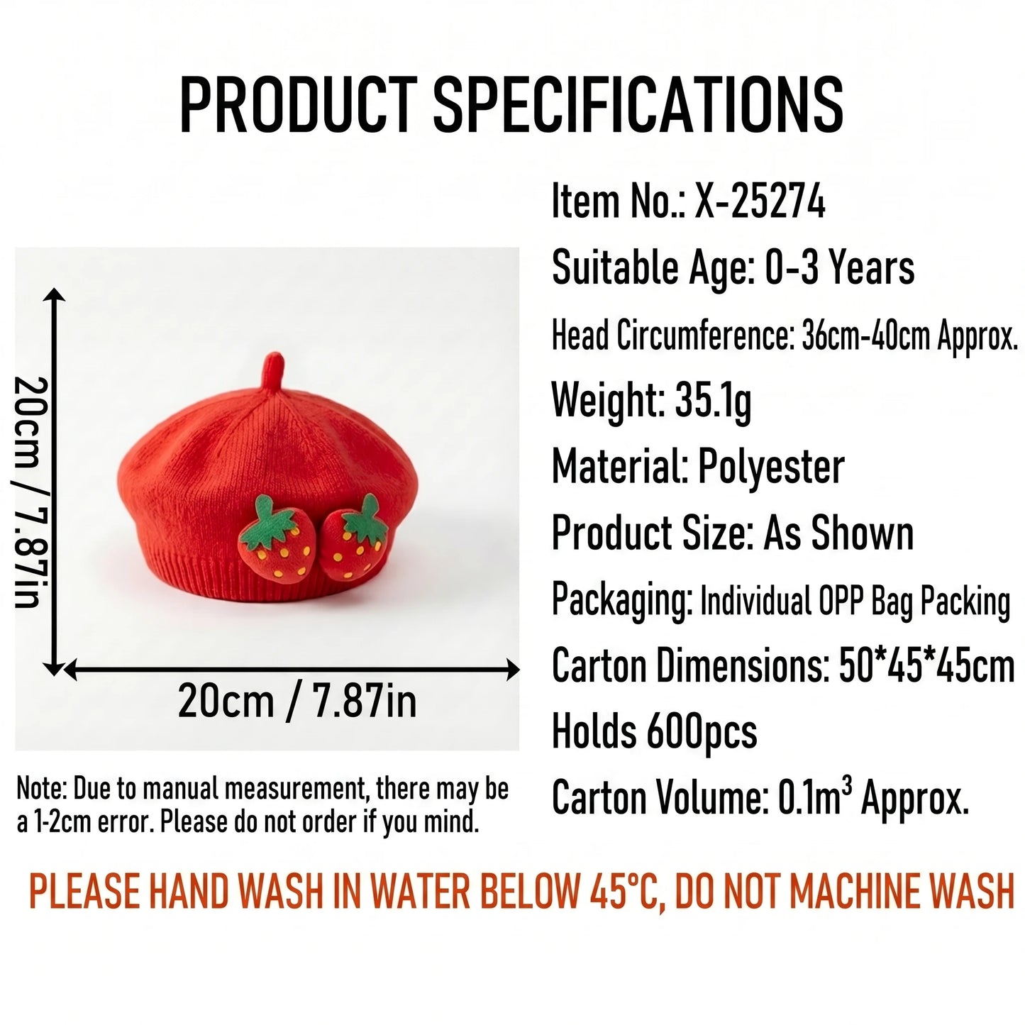 New Spring Baby Beret 0-12M Sweet Strawberry Infant Girls Knit Hat Cute Warm Toddler Stylish Hat