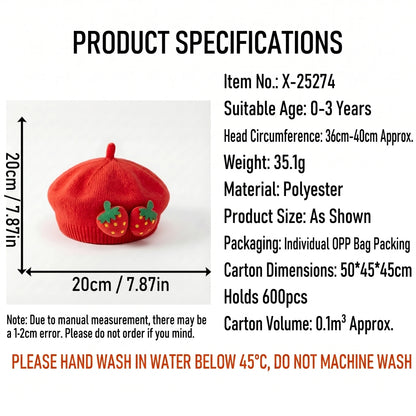 New Spring Baby Beret 0-12M Sweet Strawberry Infant Girls Knit Hat Cute Warm Toddler Stylish Hat