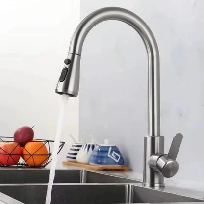 304 Stainless Steel Pull out Kitchen Faucet Deck Mounted Sink Water Tap with Mixer Stream Sprayer Head Hot Cold Taps for Kitchen