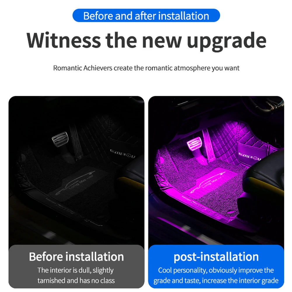 Neon Dual Control LED Car Interior Ambient Foot Light with USB Wireless Remote Music APP Control Auto Atmosphere Decorative Lamp