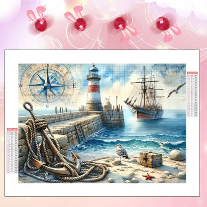 HUACAN Diamond Mosaic Novelties Ship Lighthouse Bird Animal Landscape Full Square Round Diamond Painting Kits Home Decoration