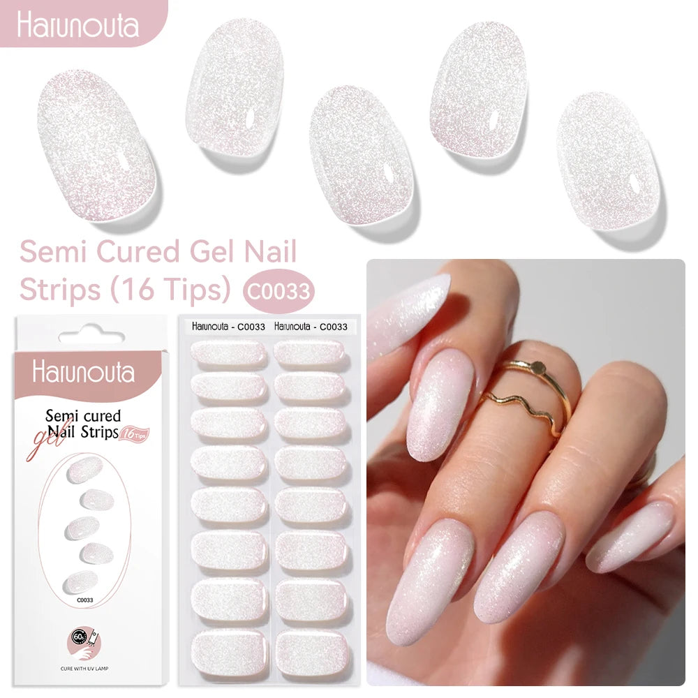 Gradient Auroras Semi Cured Gel Nail Strips Sparkly Shinning DIY Gel Polish Stickers for Nails Works with UV/LED Nail Lamps