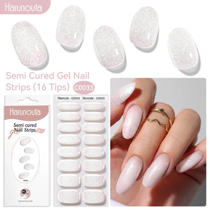 Gradient Auroras Semi Cured Gel Nail Strips Sparkly Shinning DIY Gel Polish Stickers for Nails Works with UV/LED Nail Lamps