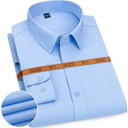 New Men's Solid Color Business Shirt Formal Fashion Thin Classic Basic Casual Slim White Long Sleeve Social Shirt Men Clothes
