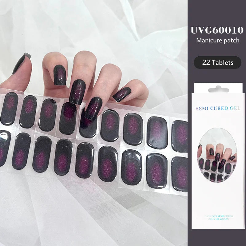 16/22 Tips Semi Cured Gel Nail Stickers for UV Lamp Designer Adhesive Nail Gel Wraps DIY Long-lasting  Nail Decoration