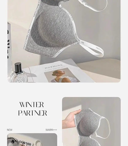 6cm Thickened Push-Up Bra for Small Chest Wireless No Steel Ring Letter Print Adjustable Straps Anti-Slip Pads Seamless Lingerie