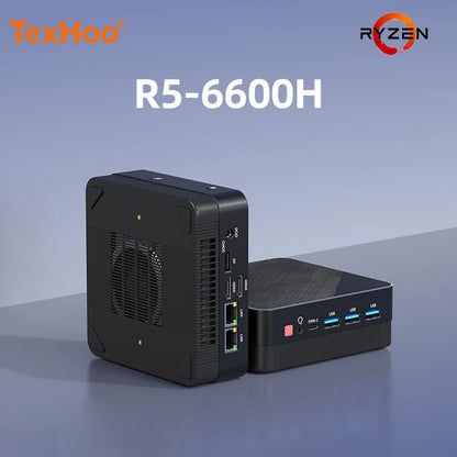 TexHoo Mini PC AMD R5 6600H  R7 7730U  R3 4300U Dual HDMI DP Wifi6 WDesktop Gaming Computer Dual network ports