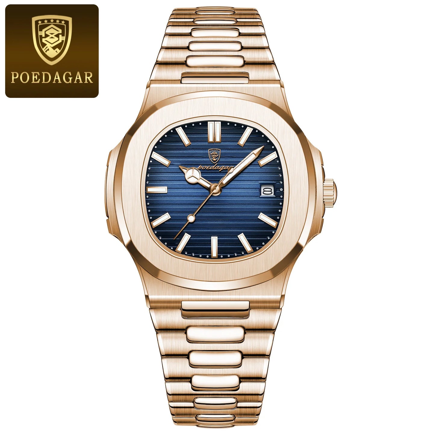 POEDAGAR Fashion Business Man Watch Waterproof Luminous Date Stainless Steel Men Quartz Watch Luxury Square Men's Watches Reloj