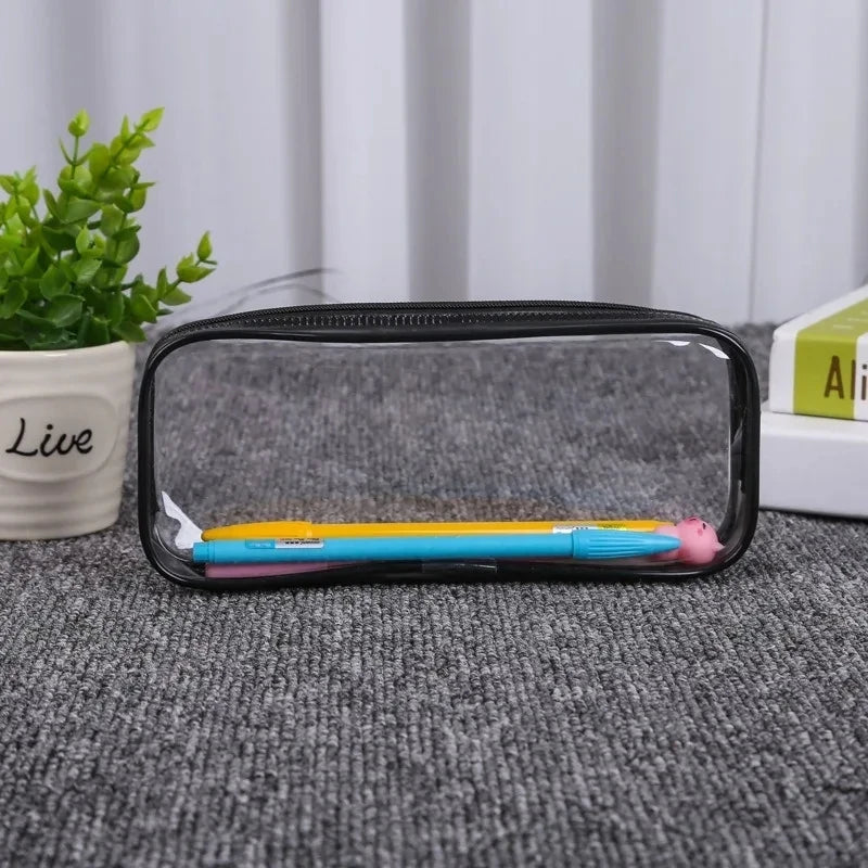 Solid Color Transparent Waterproof Pencil Case – Large Capacity Makeup & School Supply Organizer for Girls and Office Use
