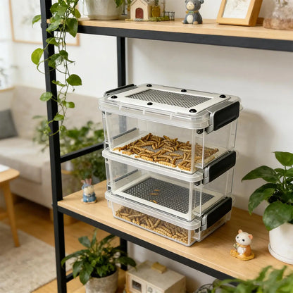 3-Layer Mealworm Breeding Kit Silkworm Feeder Bin Corn Worm Breeder Box for Pet Parents Animal Lovers Keepers Breeders Hobbyists