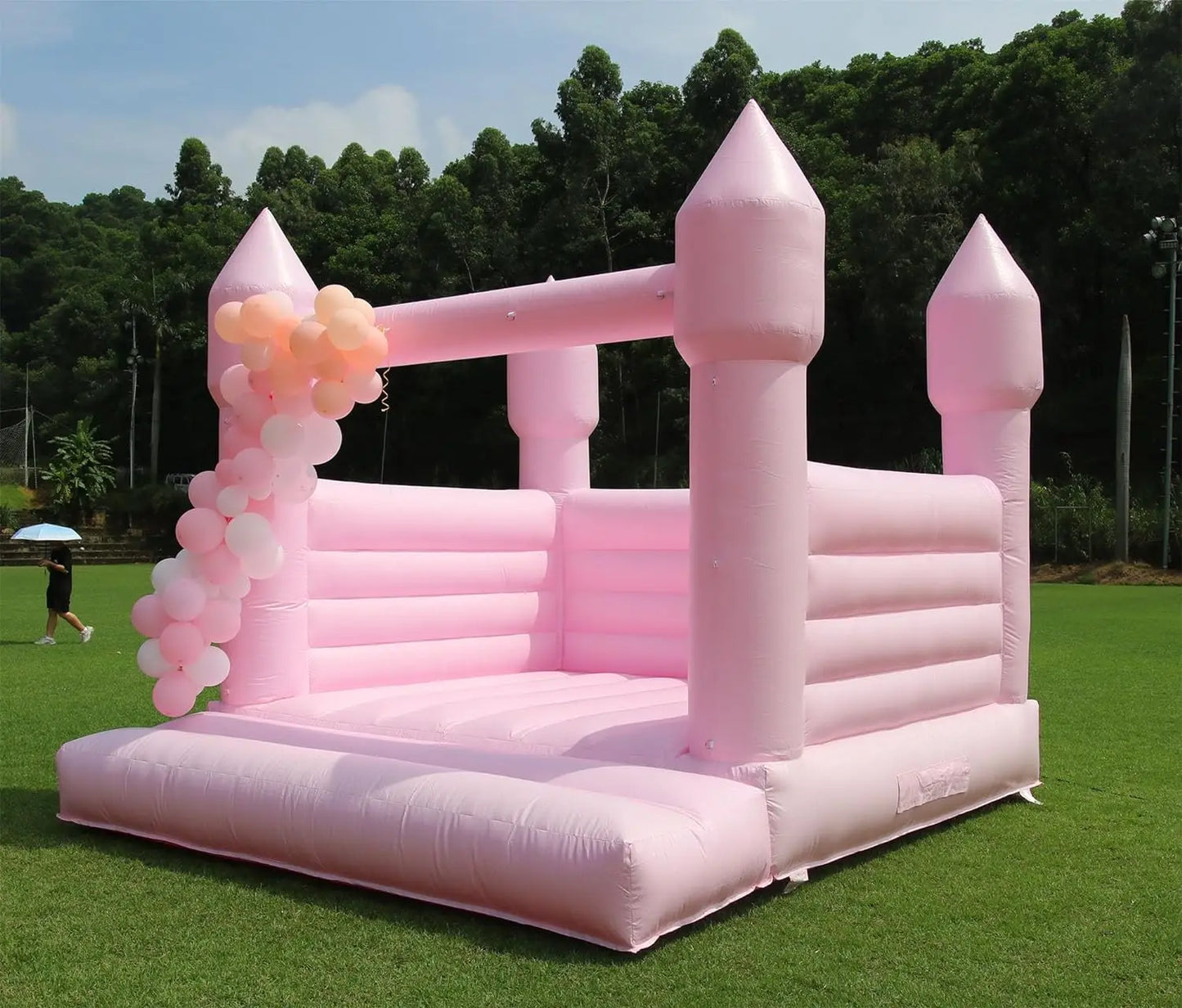 Commercial Pink Inflatable Bounce House Castle with Air Blower White Jumper Wedding Bouncy Castle with Canopy Covering