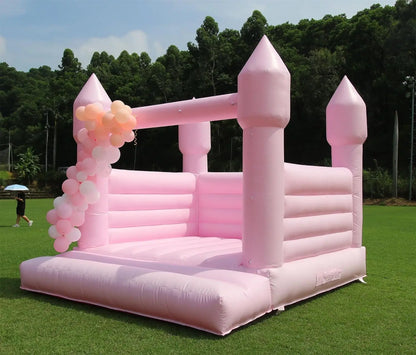 Commercial Pink Inflatable Bounce House Castle with Air Blower White Jumper Wedding Bouncy Castle with Canopy Covering