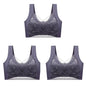 3Pcs Women Lace Bra Perspective Push Up Ice Silk Deep V Bralette Bra Sexy Lingerie Tops Plus Size Cup Mom's underwear L-5XL