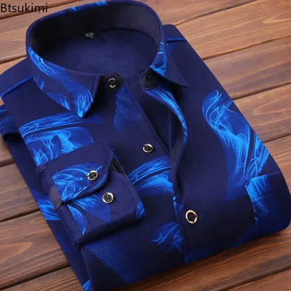2025 Men's Winter Warm Long Sleeve Plaid Shirts Flannel Fur Lined Thick Formal Shirts Fleece Casual Shirt for Men Dress Shirts
