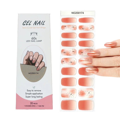 16/18/20Tips Semi-Cured Gel Nail Strips Adhesive Full Cover Stickers for Nails UV Lamp Need Press On Nails Fashion Manicure