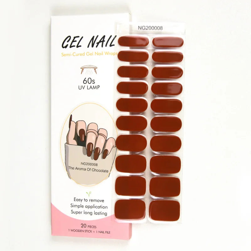 16/20/22Tips Semi-Cured Gel Nail Wraps Full Cover Manicure DIY Waterproof Long Lasting Gel Nail Stickers set for UV Lamp Need