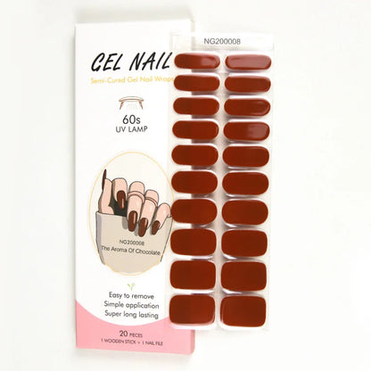 16/20/22Tips Semi-Cured Gel Nail Wraps Full Cover Manicure DIY Waterproof Long Lasting Gel Nail Stickers set for UV Lamp Need