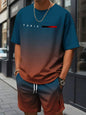 New Men's Summer Set Short-Sleeve T-Shirt Two-Piece Set Stylish Athletic Wear 3D Gradient Print Casual Shorts and T-Shirt Set