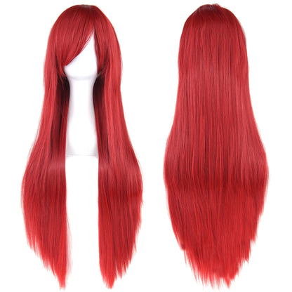 Soowee 80cm Long Synthetic Hair White Purple Cosplay Wigs Party Black Hair Straight Wig Hairpiece for Women