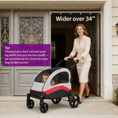 Heavy Duty Pet Wagon & Large Dog Stroller , Collapsible Dog Cart with Adjustable Handle, Breathable Mesh and Storage Pockets