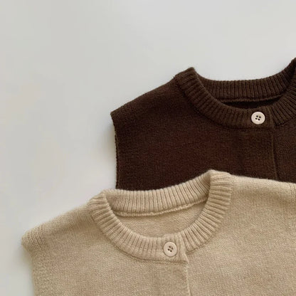 Children's Coat Autumn Children's Minimalist Pocket Sweater Kids Boys Girls Solid Color Cardigan Round Neck Vest Knitted Sweater