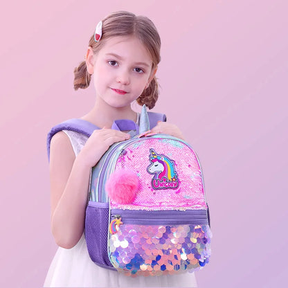 Sunveno Children's Backpack for Girls Pre-School Bag for Kindergarten Elementary - Reversible Sequin,Unicorn ,Lightweight Gift