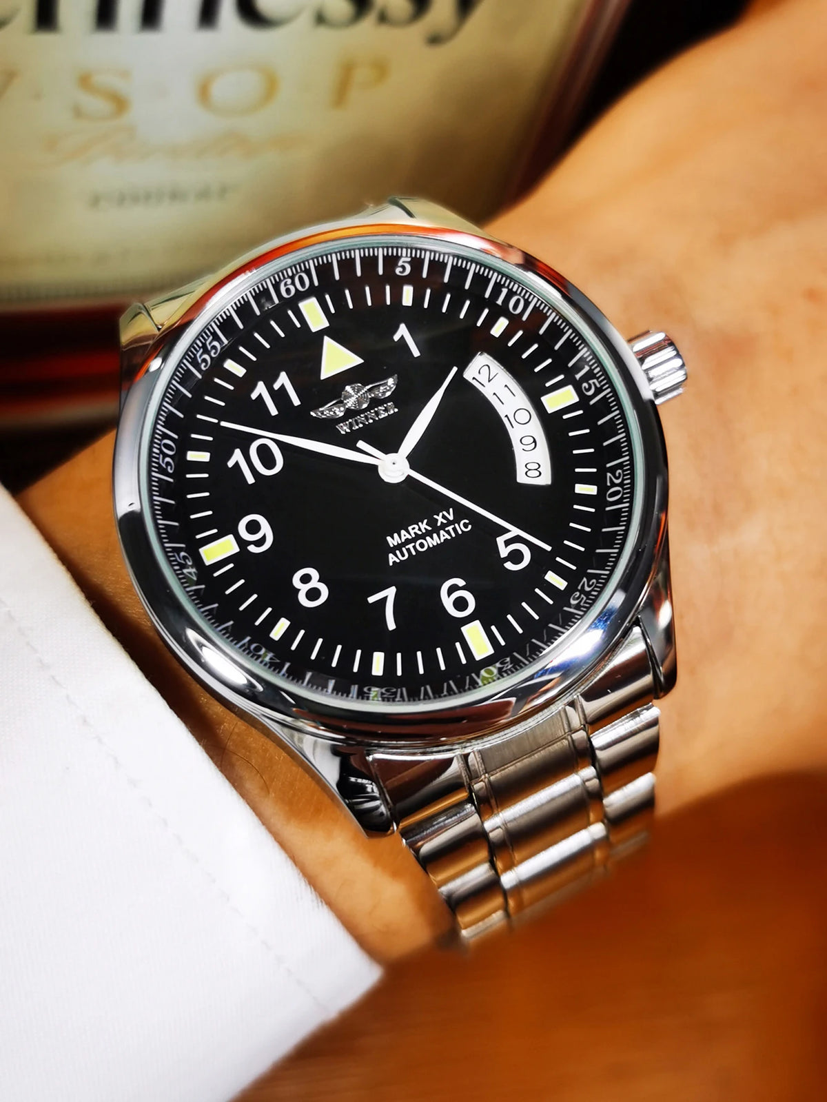 WINNER Business Automatic Watch for Men Calendar Window Fashion Black Dial Fashion Leather Strap Luxury Brand Mechanical Watches