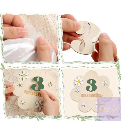 HUA HUA Wooden Baby Monthly Milestone Cards Flowers Double Sides Number Month Girls Boys Newborn Photography Props Accessories