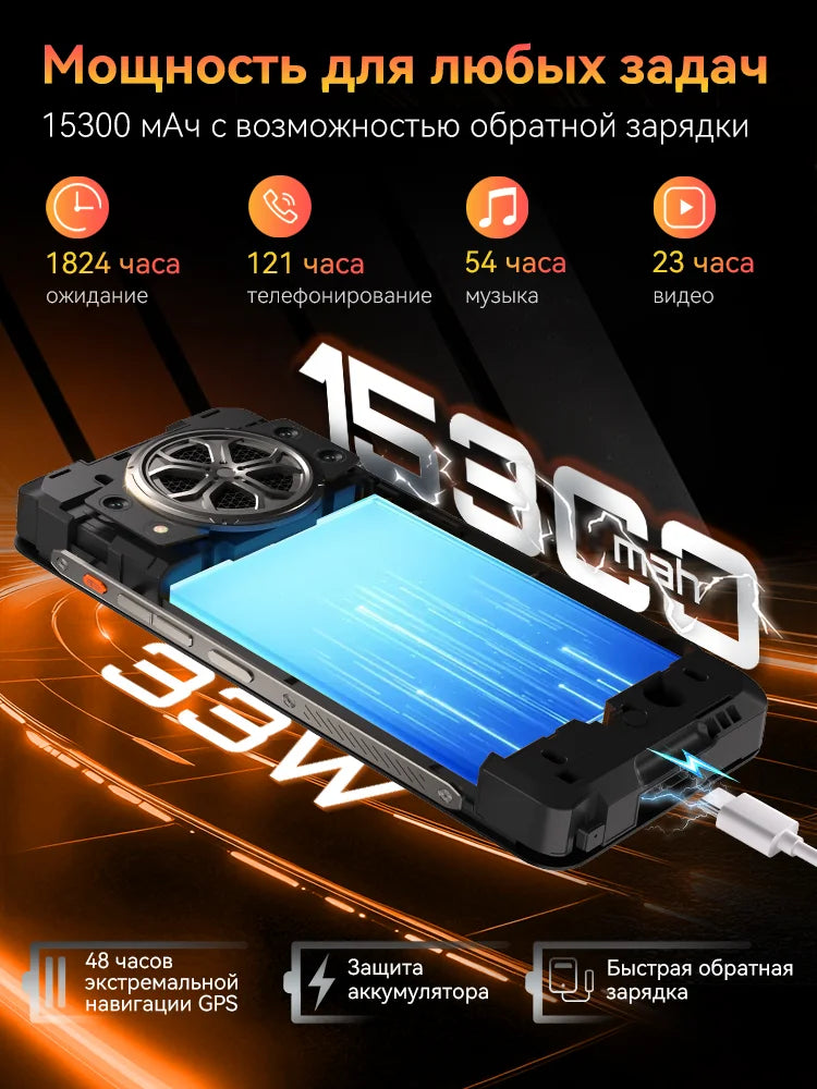 Android 15 Смартфон Cubot King Kong Power 5, 6.88" 120Hz Screen, 15300mAh Battery, 16GB RAM (6+10) 128GB ROM,MTK G100 5W Speaker