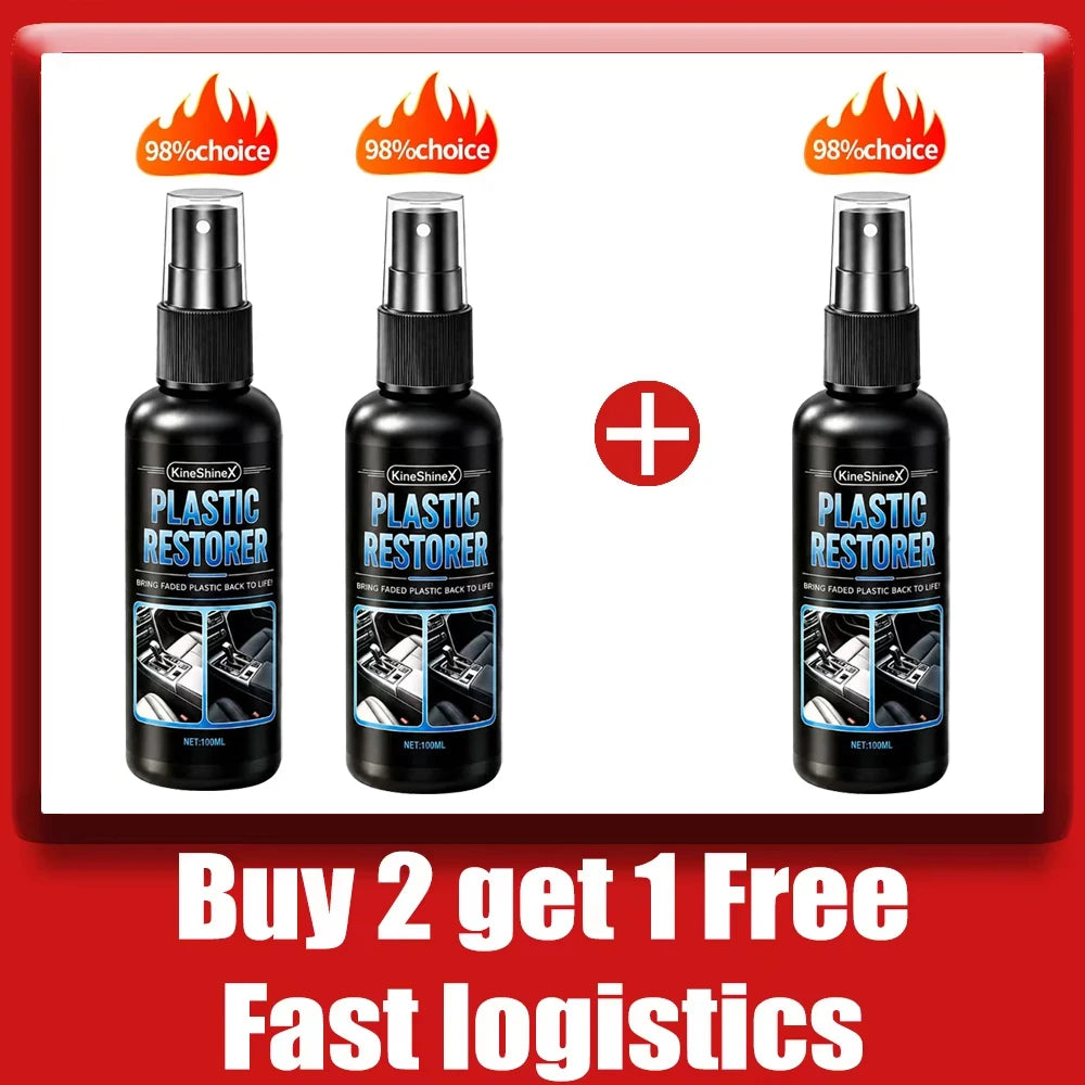 Professional Car Plastic Restorer Spray Refreshes Shine for Dashboard Door Trim Seats 100ml