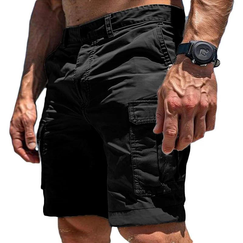 Men's Wear-Resistant Shorts Summer Beach Casual Cargo Short Pants Multi-Pocket Workwear Breathable Loose Straight Solid Shorts