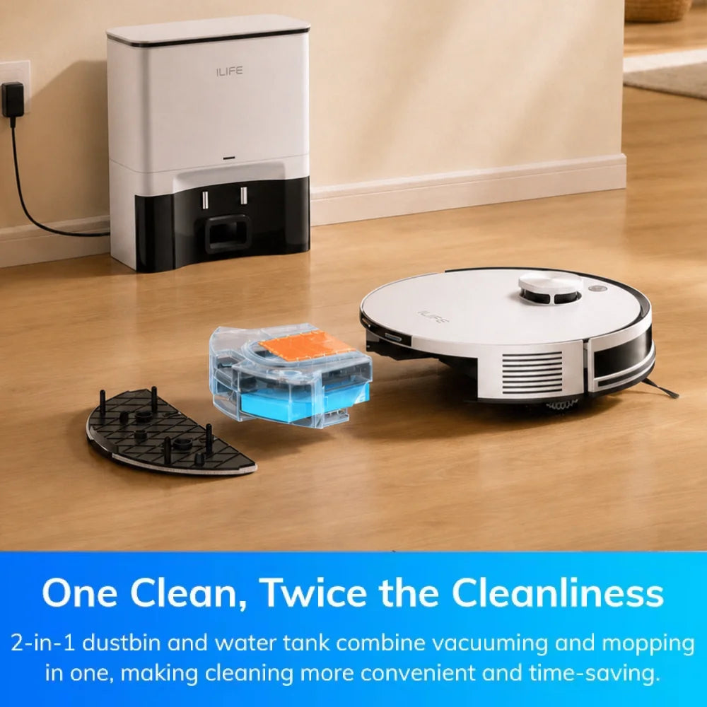 ILIFE A30 Pro Robot Vacuum Cleaner with Automatic Self-Emptying Station, 5000Pa Strong Suction, LDS Navigation, 180min Runtime, 2-in-1 Mop and Sweep, APP Control  ,Home Floor Carpet Clean