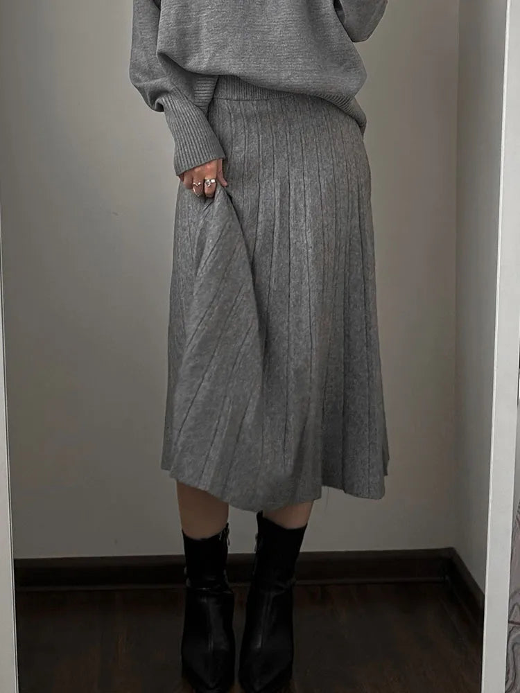 Autumn Knit White Mini Pleated Skirts For Women A Line Skirt Gray High Waist Women Knitted Pleated Short Skirts Korean Fashion