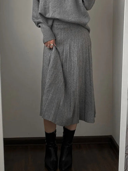 Autumn Knit White Mini Pleated Skirts For Women A Line Skirt Gray High Waist Women Knitted Pleated Short Skirts Korean Fashion