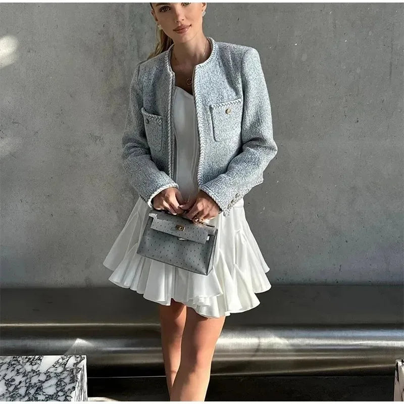 White Ruffles Elegant Mini Skirts Fashion 2025 Women High Waist Pleated Fluffy A-Line Skirt Summer Loose Communte Female Clothes