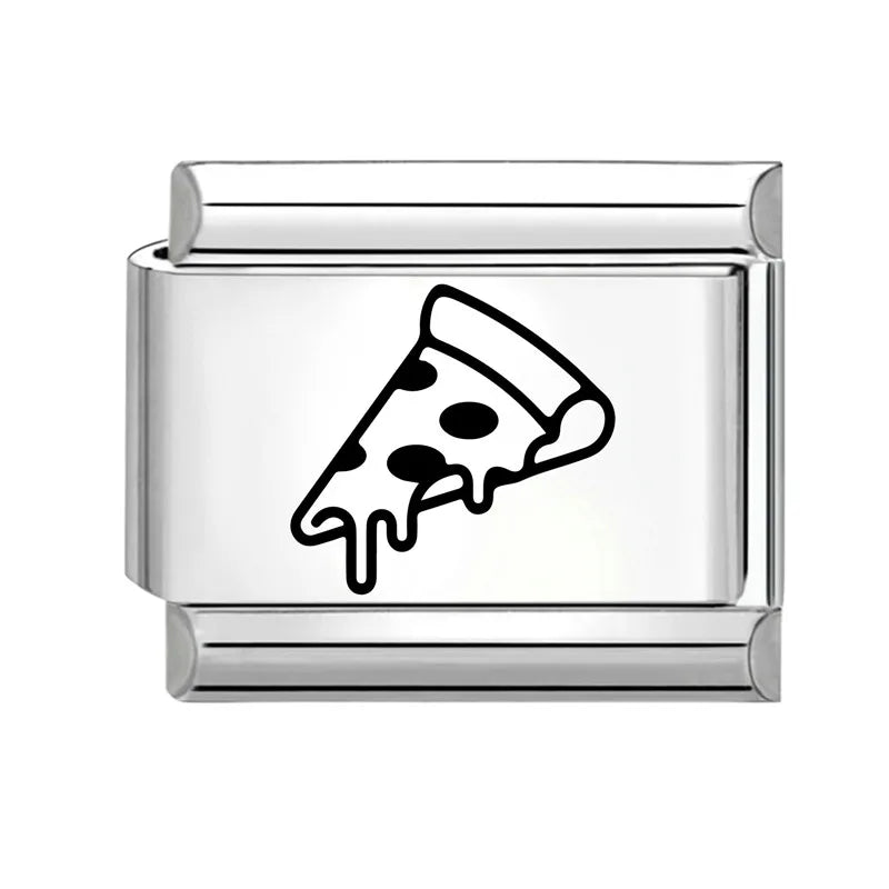 Laser Engraving Cute Cartoon Black Playing Cats Italian Charm Links Fit 9mm Stainless Steel Bracelet Men Women DIY Making Gifts