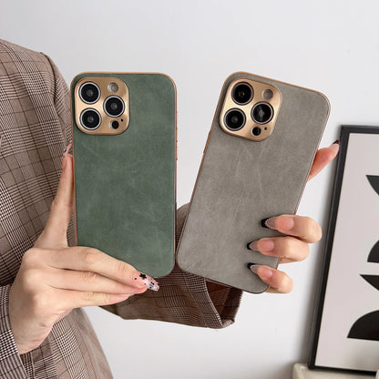 Leather Phone Case For Iphone 13 11 12 14 15 16 17 ProMax Plus Electroplated Frame Lambskin Phone Shell For IPHON 15 16 17Promax