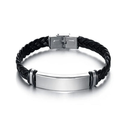 Bracelet Homme Twist Braid Leather Rope Bracelets For Men Stainless Steel Hiphop Rock Fashion Jewelry Accessories Wholesale